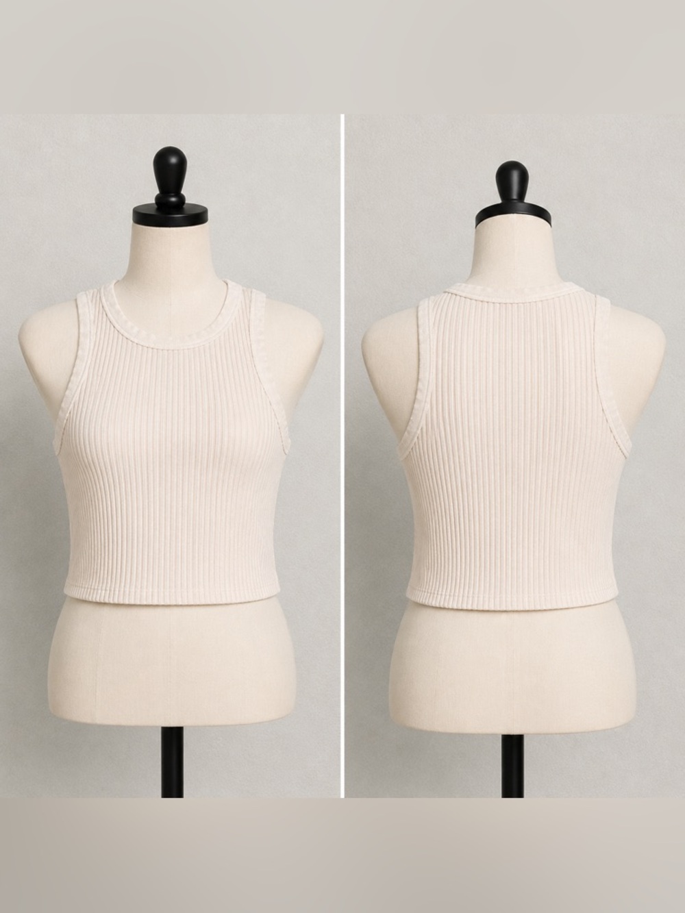 H&M Ribbed Tank Top Off White Sleeveless Crop Knit Minimalist Basic Soft Girl